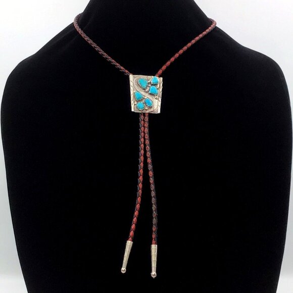 Sterling Silver Bolo Tie Turquoise Signed Native American Youth Or Women’s 15”